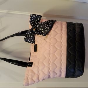 Betsey Johnson 2 Tone Blush/Black Quilted Heart Be Mine Tote